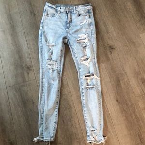 american eagle high rise/waisted ripped jeans